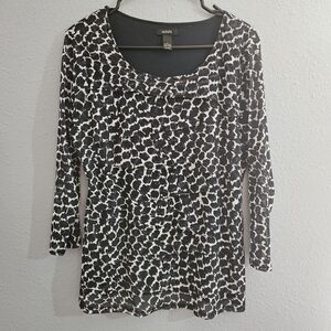 Alfani Black and White Animal Print Blouse, 3/4 Sleeve,‎ Size Large